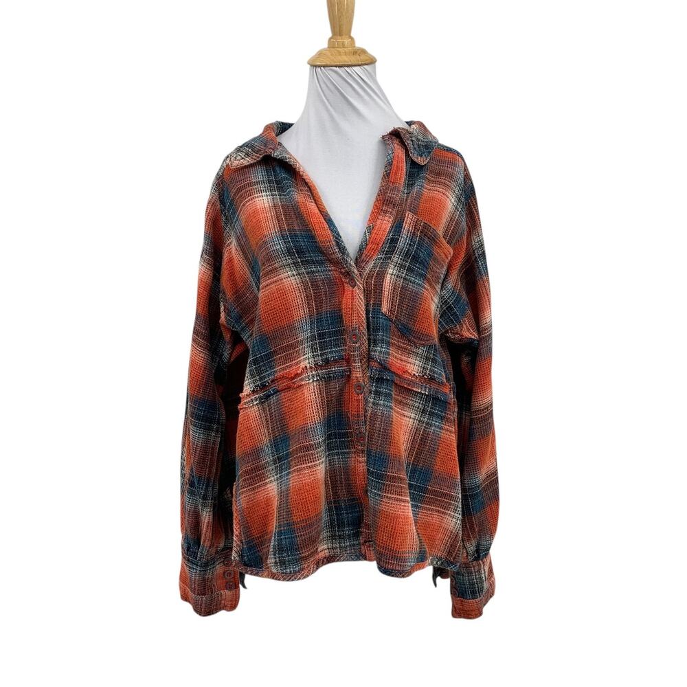 We The Free Shirt Womens XS Extra Small Cozy In Plaid Patch Pocket Oversized